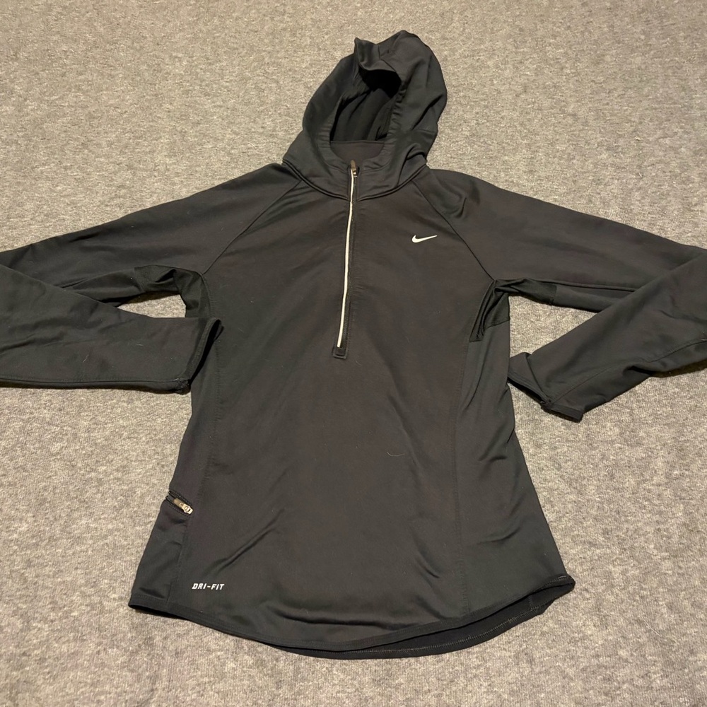 Nike Dri Fit Running Hoodie Womens Small Long Sleeve Black Athletic Gym